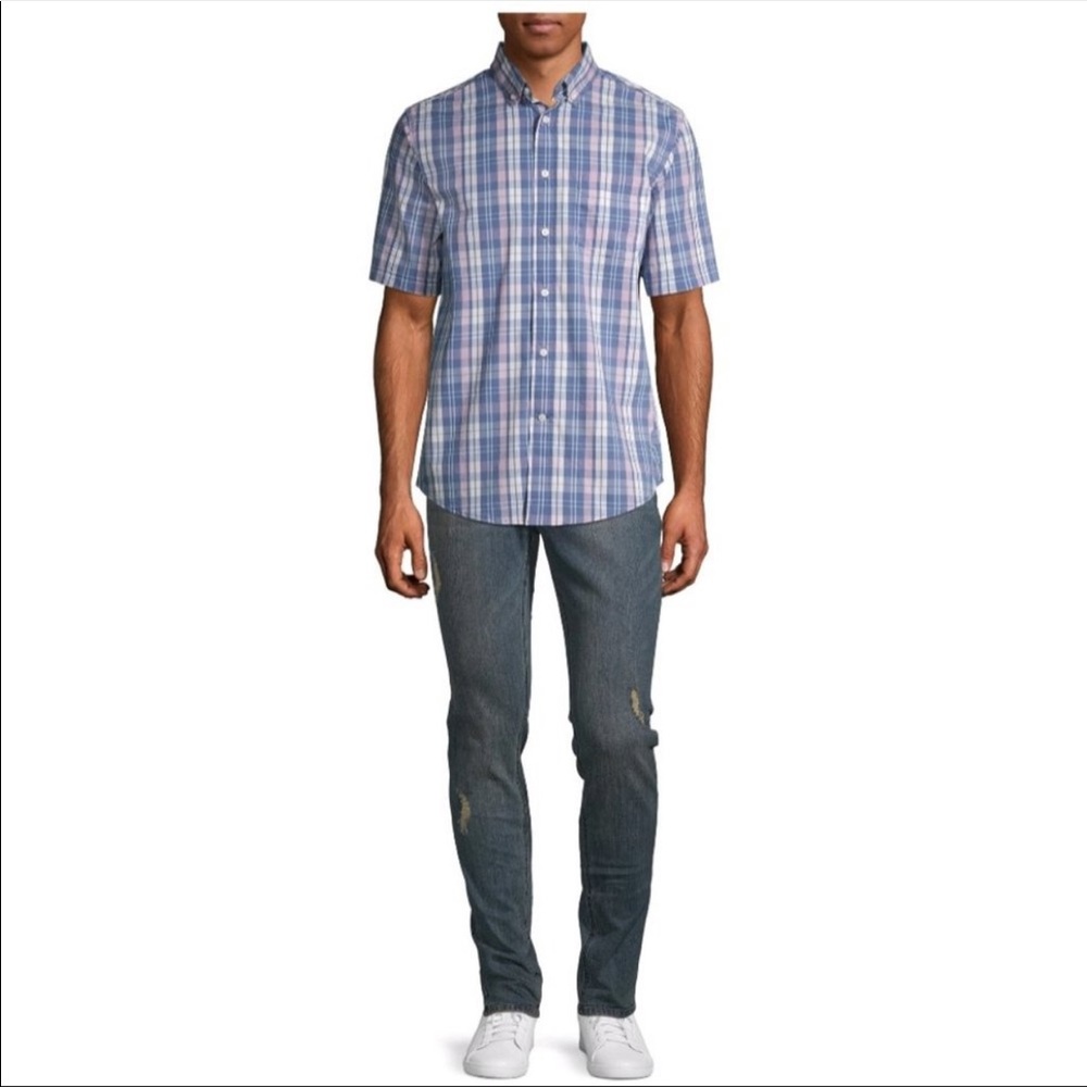 🆕George Men’s Plaid Poplin Short Sleeve Shirt - Picture 5 of 5